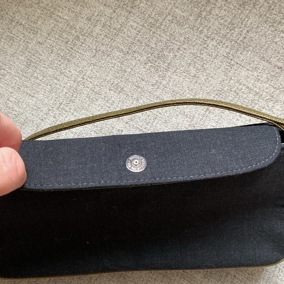 Kate Spade vintage black cloth shoulder bag/purse with green leather trim. - Picture 12 of 14